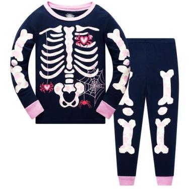 Imagem de Pijama Popshion Skeleton de algodão de manga comprida para meninas 4T