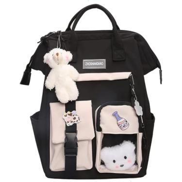 Imagem de Linda Mochila Pastel, Mochila Kawaii Para Meninas Adolescentes Mochilas Estéticas Para Estudantes Com Pin Kawaii E Acessórios Fofos, Black-f