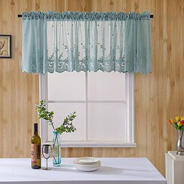 Imagem de QLDFX Cortina curta de cozinha cortina bistrô estilo country voile bordado cortina pull-through cortina cortina cortina transparente curta sala de jantar café decoração de janela 1 peça, 137 x 41 cm