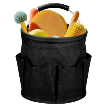 Imagem de Ashmacdo Organizador de limpeza para suprimentos de limpeza, organizador de suprimentos de limpeza de 17 L com alça dobrável, organizador de produtos de limpeza para casa, jardim (preto)