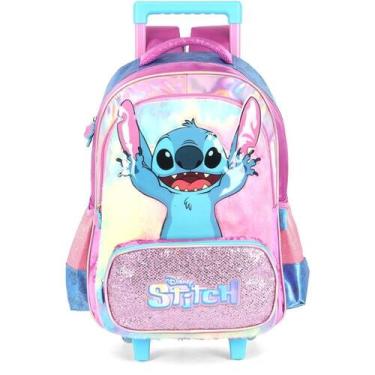 Imagem de Mochila Infantil com Rodinha STITCH Roxo C/CETIM e Pelucia - Luxcel
