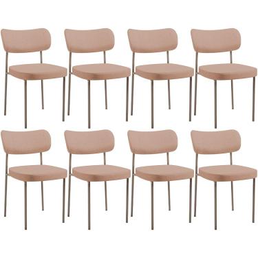 Imagem de Kit 08 Cadeiras Estofadas Para Sala De Jantar Melina Base Arena L02 Linho Rosê - Lyam Decor