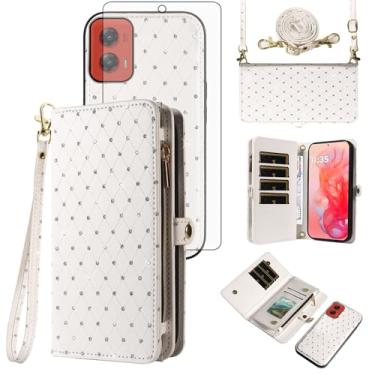 Imagem de Asuwish Capa de celular para Motorola Moto G Stylus 5G 2024 com zíper carteira destacável com protetor de tela de vidro temperado alça transversal alça flip glitter porta-cartão slot G5 mulheres