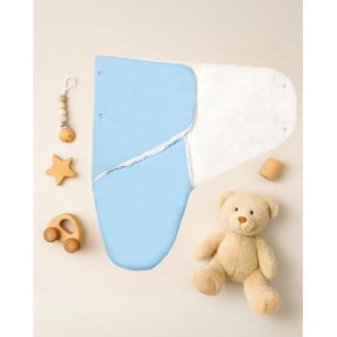 Imagem de Cobertor Cueiro Charutinho para Bebê – Casulo Porta Bebê Saco de Dormir de Malha Hipoalergênica para Inverno (Azul)