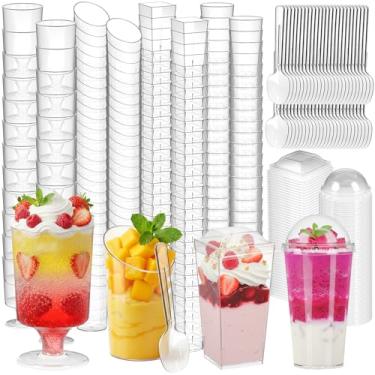 Imagem de Pacote com 380 mini copos de sobremesa com tampas e colheres, 3 e 118 g reutilizáveis para aperitivos e copos de parfait, perfeitos como atiradores para festas, frutas, sorvetes, bolos e pudim