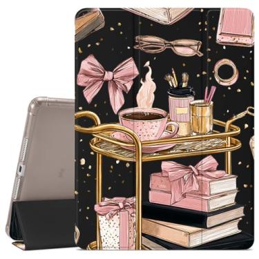 Imagem de VibrantFruitique Capa Fancy Girl para iPad Pro de 13 polegadas (M4) 2024 com estampa de café, suporte para lápis, traseira de TPU macio transparente e capa com suporte de três dobras para mulheres