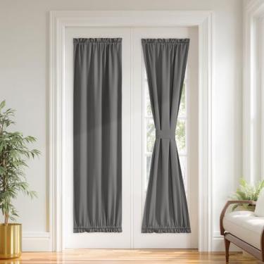 Imagem de PONY DANCE Cortina de porta francesa para porta de pátio de vidro frontal, 100% blackout com bolso duplo para varão, cortinas de cozinha de privacidade, escurecimento da sala, cobertura de janela com