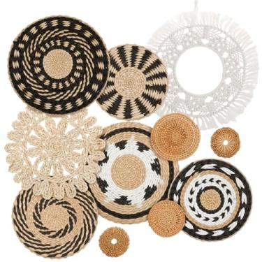 Imagem de HJJWNDDNG Pacote com 11 cestos de parede Boho para decoração de parede, arte de parede plana rústica de alga marinha de vime de vime boho, cestas redondas para pendurar na parede da casa de fazenda