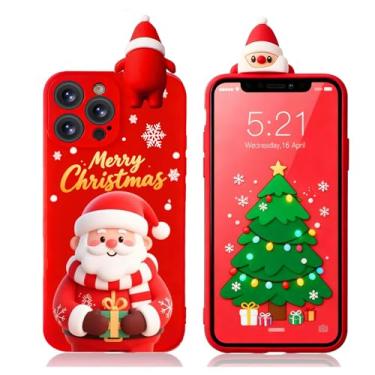 Imagem de Esakycn Capa para iPhone 16 Pro de Natal, capa de telefone de silicone vermelha 3D boneca brinquedo de Natal com design para meninas mulheres presente fina à prova de choque macia capa fofa para