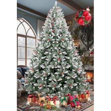 Imagem de Arvore de Natal, 1600 Galhos, Árvore de Natal 2,4 m, Arvore de Natal com Ramos com Efeito Gelado, Pinhas Naturais e Cerejas Realistas e Neve, Adequado Salas de Estar e Apartamentos e Escritórios