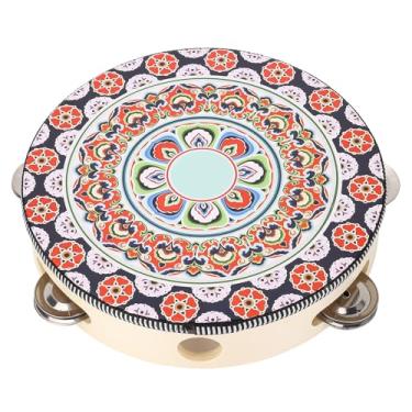 Imagem de Pilipane Pandeiro de madeira portátil de 20 cm de qualidade profissional, instrumento musical para bandas, festas, apresentações de igreja, material PU de madeira de faia resistente (flor vermelha)