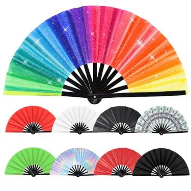 Imagem de Joyclub Grande ventilador dobrável para dança em linha, festivais de música, carnaval, discoteca, festa (1 pacote Gitter Rainbow)
