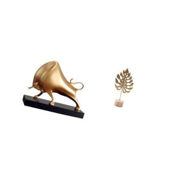 Imagem de Fenteer Escultura de Touro, Decoração para Casa, Decoração de Mesa, Artesanato, Estátua Abstrata de Boi, Estatueta de Gado, Folha de Metal em Forma de Ornamen