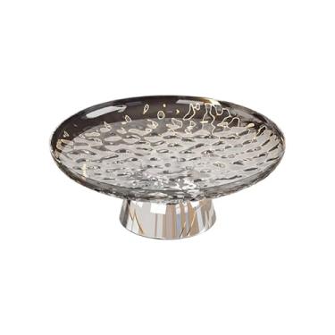 Imagem de Llazsybz Fruteira com Pedestal, Tigela Decorativa, Portátil, Multiuso, Bandeja para Servir E Petiscar, Prato de Frutas para Mesa, Cozinha, Decoração, Cinza E Prata, Tamanho real