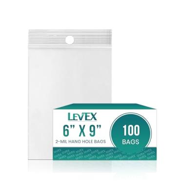 Imagem de Levex - 15,24 cm x 23 cm (100 unidades) 2 Mil Clear Hang Hole Display Reclosable Zip Sacos de plástico poli com zíper selável para viagem, armazenamento, embalagem e envio