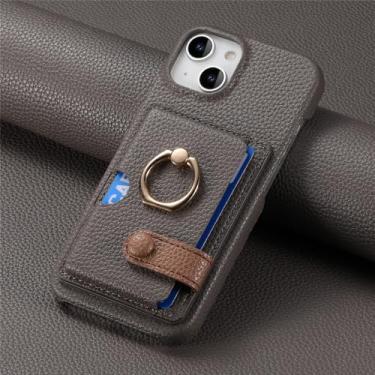 Imagem de Capa de telefone com suporte de anel de couro para iPhone 13 12 Mini 15 14 11 Pro Max X XS XR 7 8 Plus Carteira com capa de suporte de cartão, cinza prateado, para iPhone 7Plus (8Plus)