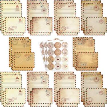 Imagem de Whaline Conjunto de 36 papéis de papelaria de Natal vintage papel de carta de correio aéreo com envelopes adesivos para impressão de escritório de convite de cartão de felicitações de Natal, design de