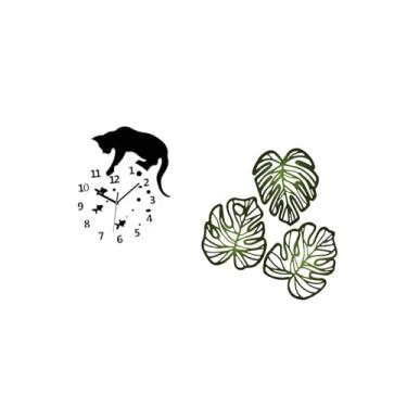 Imagem de Fenteer Relógio de Parede Silencioso com Movimento Silencioso para Sala de Estar, Relógio Analógico Sem -taque, Folhas de Palmeira, Decoração de Parede D