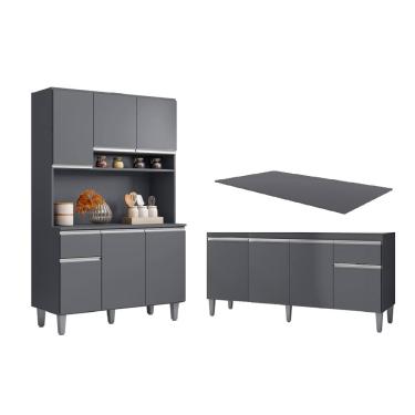 Imagem de Cozinha Compacta Márcia com Balcão Tati 150m C/Tampo MDP Cinza - AJL