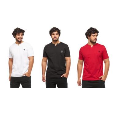 Imagem de Kit com 03 camisetas basicas wooks masculina gola portuguesa - wc3, P,