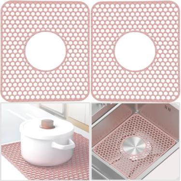 Imagem de HvOvMvE Protetores de pia de silicone para pia de cozinha - Tapete antiderrapante resistente ao calor, para casa de fazenda de aço inoxidável, protege e amortece sua pia (rosa, 2 peças)