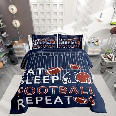Imagem de Castle Fairy Conjunto de edredom solteiro de rúgbi, conjunto de colcha de campo de futebol, coleção de cama macia, jogos esportivos de bola, azul marinho, para decoração de quarto de meninos e meninas