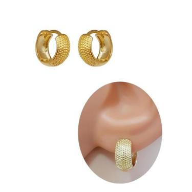 Imagem de Brinco Argola Peq. Semijoia Fecho Pressão Click Folheado Ouro 18k Anti
