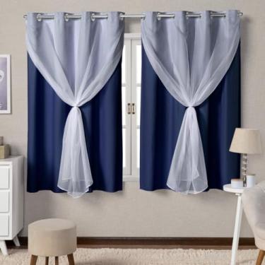 Imagem de Cortina Voil Blackout Corta-Luz - Leve E TranslúCida Para Sala E Quarto(AZUL MARINHO)