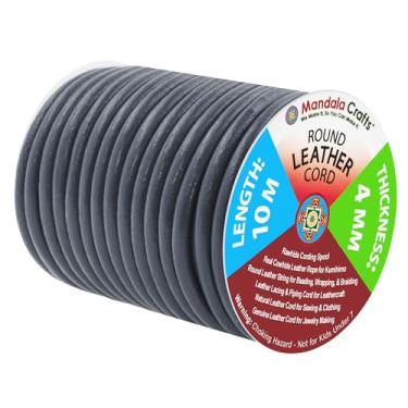Imagem de Mandala Crafts Cordão redondo de couro legítimo, corda de couro natural para fabricação de joias, trançado Kumihimo, cadarços (4 mm, cinza)