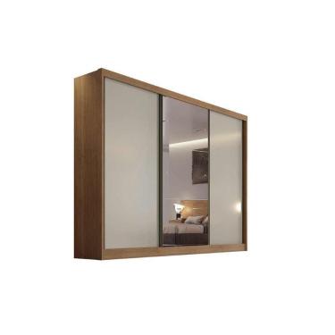 Imagem de Guarda Roupa Casal 3 Portas de Correr e 8 Gavetas c/ Espelho Natus Plus Freijo Cumaru c/ Fendi - Novo Horizonte