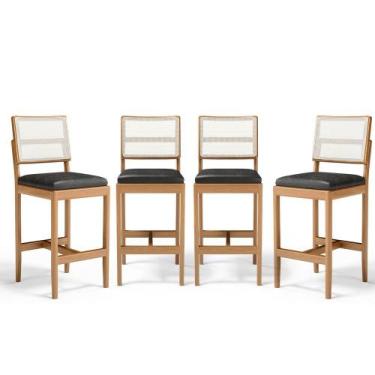 Imagem de Kit Com 4 Banquetas Milena Madeira Maciça Assento Estofado Encosto De 