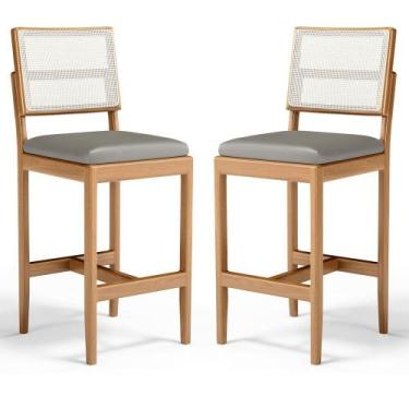 Imagem de Kit Com 2 Banqueta Milena Madeira Maciça Assento Estofado Encosto De T