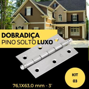 Imagem de Kit 3 dobradiças pino solto luxo canto reto inox 304 não enferruja - M