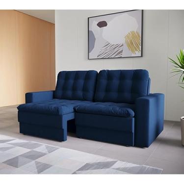 Imagem de Sofá 3 Lugares Retrátil Lubeck Plush Suede Azul Marinho 180 cm