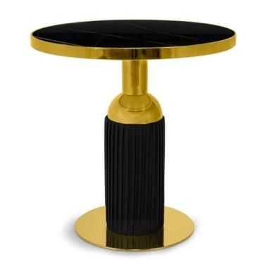 Imagem de Mesa de Jantar Redonda Imperial 70cm Mármore Sintético Base Dourada Design Luxo - Preto