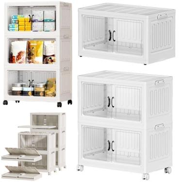 Imagem de Armario 6 Portas 3 Andares Dobravel Organizador Brinquedos Carrinho Lavanderia Multiuso Caixa Armarzenamento Guarda Roup