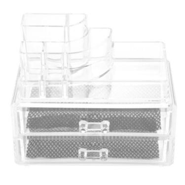 Imagem de Organizador Porta Maquiagem Acrilico Com 2 Gavetas Maleta Para Cosmeticos Esmaltes Batom Pincel E Joias