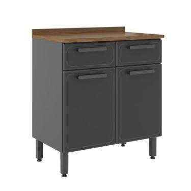 Imagem de Balcão de Aço com Tampo 2 Portas 2 Gavetas Grafite Bertolini