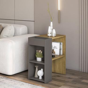 Imagem de Mesa Lateral para Sala de Estar 60x30cm Mital Mel/Grafite