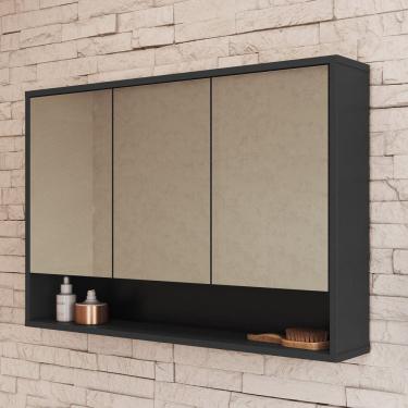 Imagem de Armário Espelheira de Banheiro 3 Portas Bari Grafite