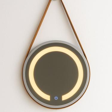 Imagem de Espelheira Redondo Iluminado 40cm com Alça Touch 2 Leds com Alça Adnet Branco/Caramelo
