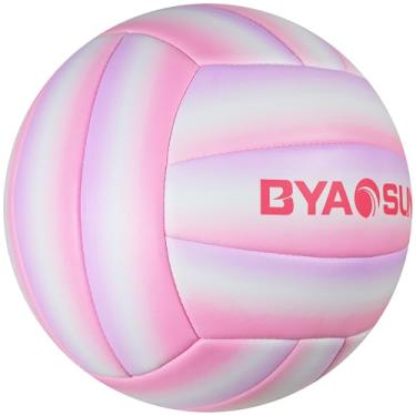 Imagem de BYAOSUN Voleibol de praia macio oficial tamanho 5, bolas de vôlei à prova d'água para treinamento para piscina interna e externa iniciante adolescente adulto (rosa, branco, roxo)