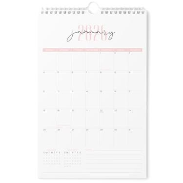 Imagem de Karto Calendário de parede 2026 - vertical 28 x 43 cm de janeiro de 2026 a junho de 2027 - Aumente sua produtividade e planejamento fácil com o calendário mensal estético - Duas fontes rosa