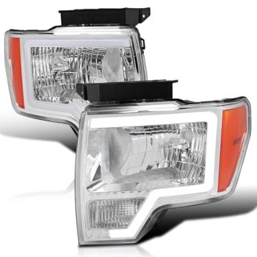 Imagem de Spec-D Tuning Faróis de tubo de LED com invólucro cromado compatíveis com Ford F150 F-150 2009-2014 caminhão, conjunto de lâmpadas de cabeça esquerda + direita