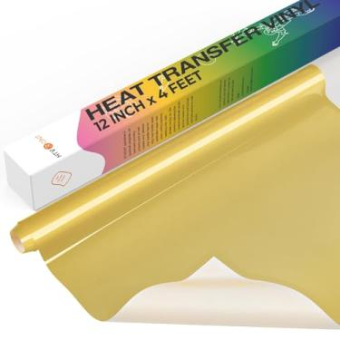 Imagem de HTVRONT Rolo de vinil de transferência de calor - Vinil HTV dourado de 30,5 cm x 4FT para camisetas, ferro dourado em vinil para todas as máquinas de corte - Fácil de cortar e remover ervas daninhas