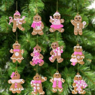 Imagem de 12 peças de enfeite rosa de Natal, pingente de bengala doce de gengibre, linda árvore de Natal, decoração de parede para suprimentos de festa de inverno