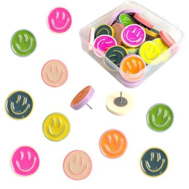 Imagem de 20 pinos decorativos de rosto sorridente, lindos pinos de quadro de avisos, tachinhas para quadros de cortiça, organização de escritório ou decoração de casa