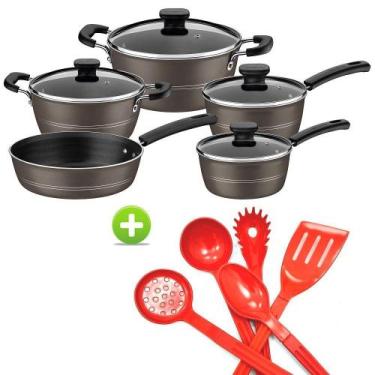 Imagem de Jogo De Panelas Tramontina 5 Peças Sicília Avelã Com Jogo De Utensílio