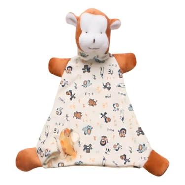 Imagem de Naninha para Bebê com Prendedor de Chupeta Bichinhos Estampada Algodão (75% Poliéster, Macaco)