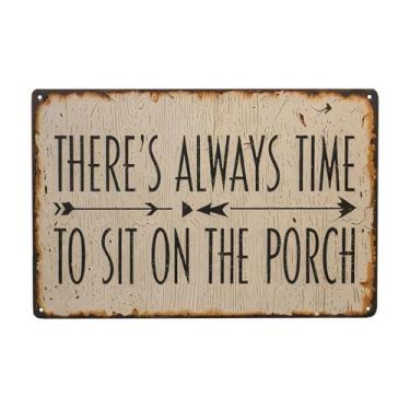 Imagem de Placa de varanda engraçada para decoração de parede externa de casa de fazenda, há sempre tempo para se sentar na varanda, placas vintage de metal de boas-vindas para decoração de varanda da frente 20